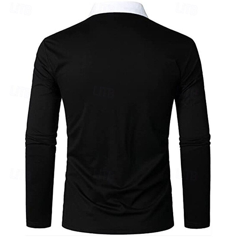 Men's Quarter Zip Polo Golf Shirt Daily Holiday Quarter Zip Long Sleeve Fashion Modern Color Block Patchwork Spring &  Fall Regular Fit Black White Wine Navy Blue Blue Light Grey Quarter Zip Polo3