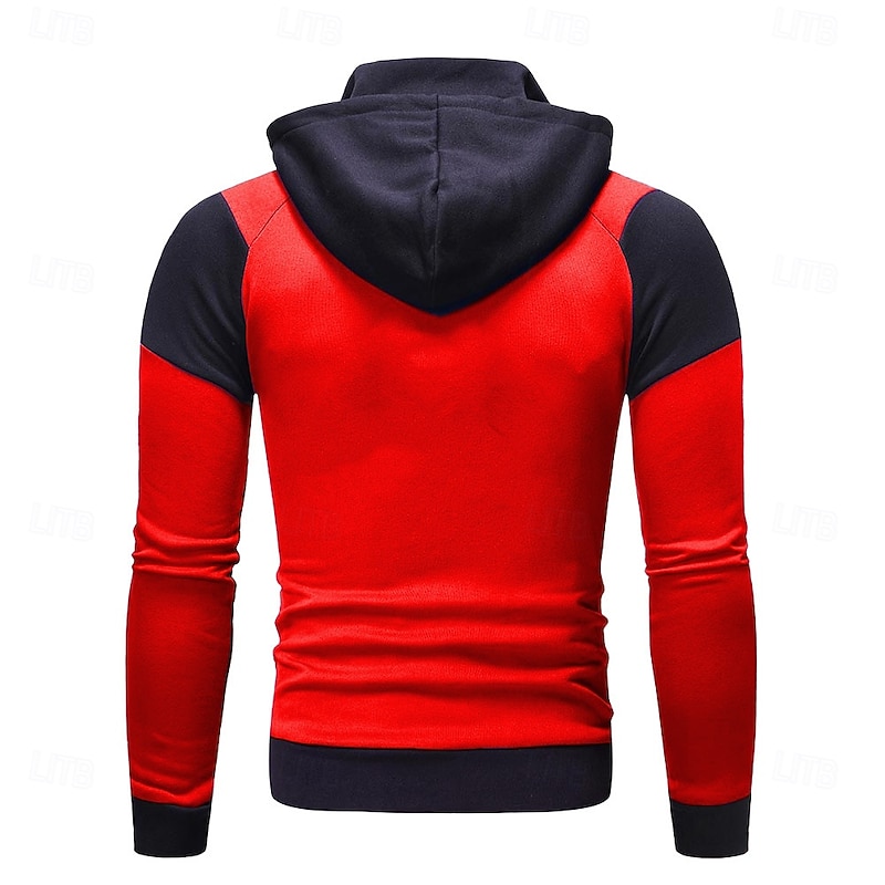 Men's Full Zip Hoodie Hoodie Jacket Zip Up Hoodie Zip Hoodie Sweatshirt Zip Up Hoodies Black White Red Blue Hooded Color Block Zip Up Zipper Pocket Sports & Outdoor Daily Weekend Polyester Vintage3