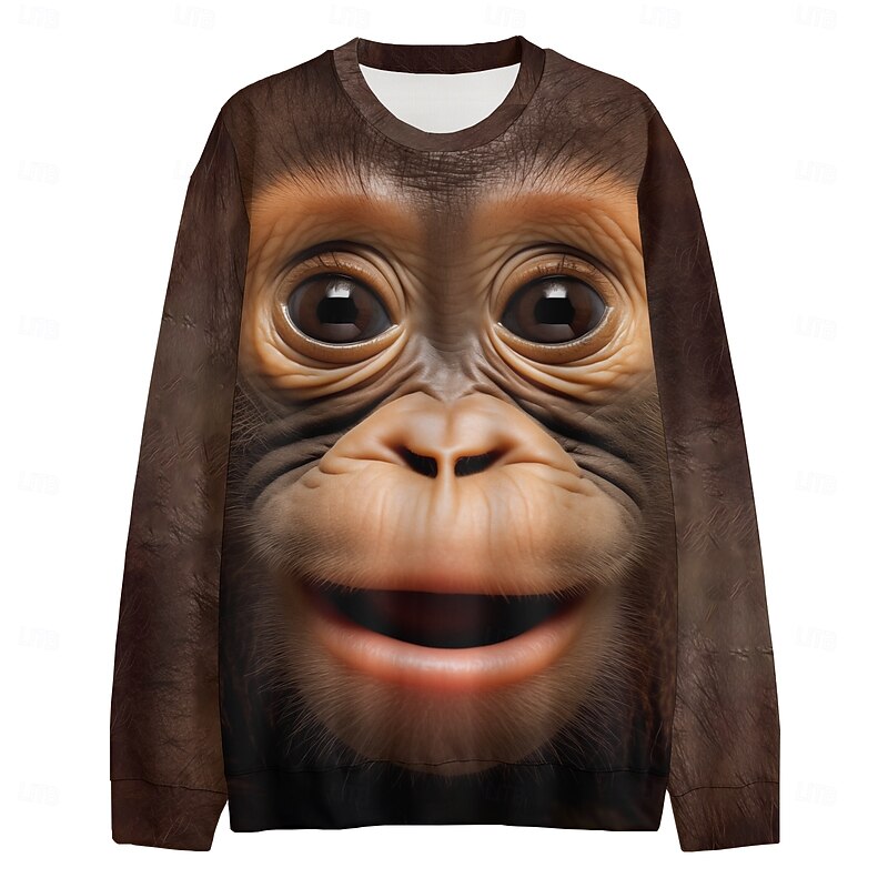 Men's Graphic Orangutan Sweatshirts Golf Pullover Sweatshirt Long Sleeve Sweatshirt Hooded Vacation Cool Daily Print Vacation Sports Outdoor Going out Printing Winter Spring &  Fall2