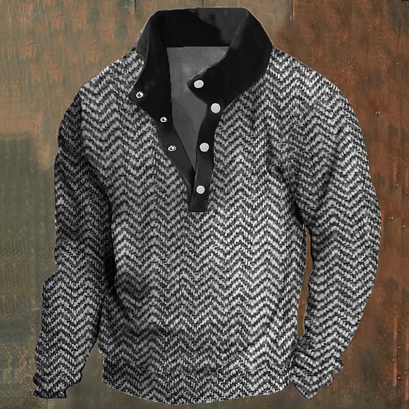 New Year Christmas Men's Plain / Solid Sweatshirts Sweatshirt Long Sleeve Sweatshirt Collar Stand Collar Vacation Sports Neutral 3D Printing Christmas Vacation New Year Buttons Geometrical Winter3