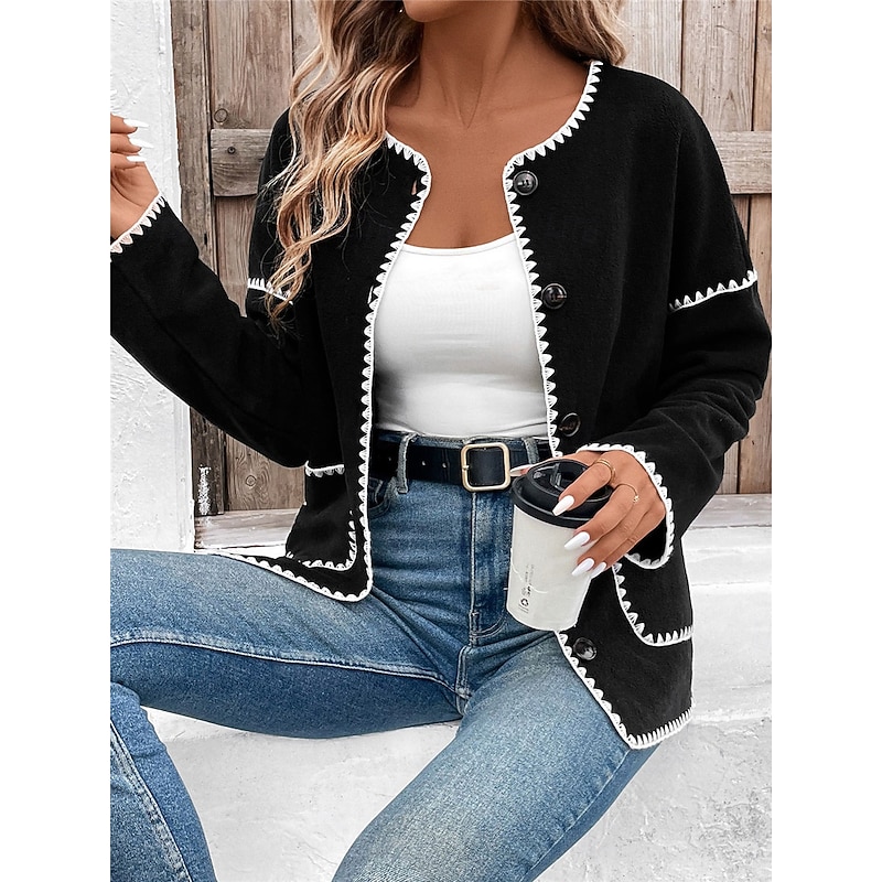 Women's Casual Jacket Outdoor Street Daily Wear Fall Winter Regular Coat Regular Fit Thermal Warm Breathable Stylish Casual Jacket Long Sleeve Solid Color with Pockets Black
