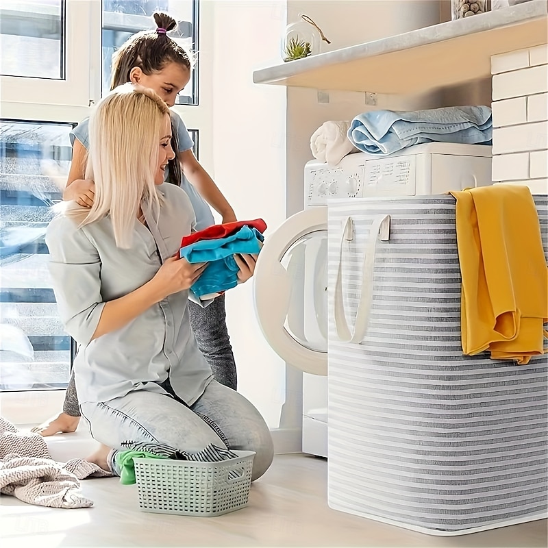 1PC Foldable Laundry Basket Hamper Portable Foldable Storage Bucket Freestanding Laundry Basket With Removable Handle Suitable For Dormitory Family Laundry Room Clothes Toys And Sundries Storage