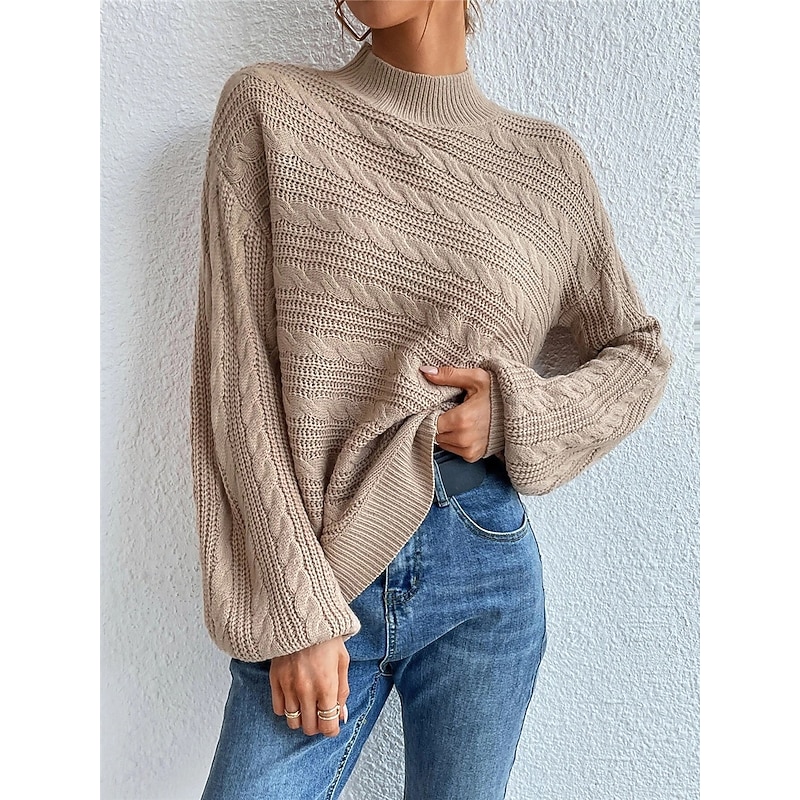 Women's Sweater Pullover Sweater Jumper Casual Soft Pure Color Cable Turtleneck Knitted Long Sleeve Regular Tops Knit Outdoor Daily Weekend Black Green Fall Winter
