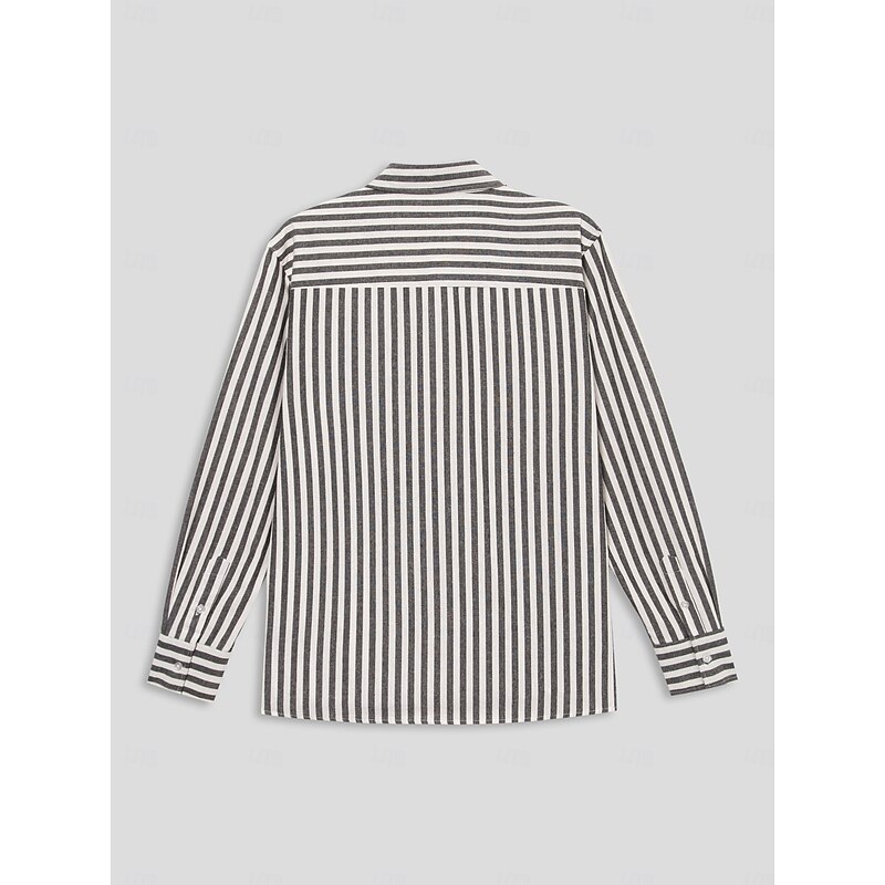 Men's Cotton Black Long Sleeve Striped Fold-over Collar School Formal Clothing Apparel Elegant Active Vacation Vintage4