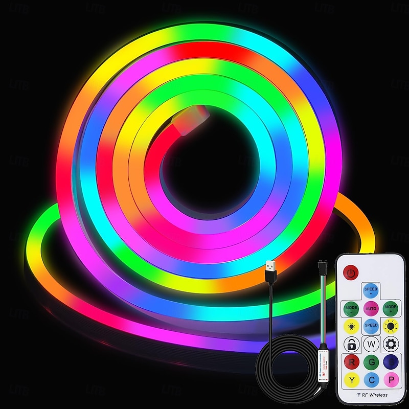 RGBIC LED Neon Rope Light,1.6-16FT USB 5V Color Changing Strip Light with APP & Music Control, IP65 Waterproof for Bedroom & Party Decor 1PC2