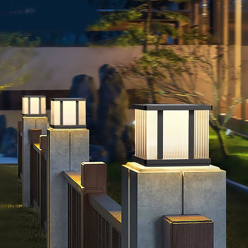 Outdoor Post Lamp Aluminum LED Pillar Post Lantern Column Light Fixture for Yard Entrance Garden 110-240V 20W