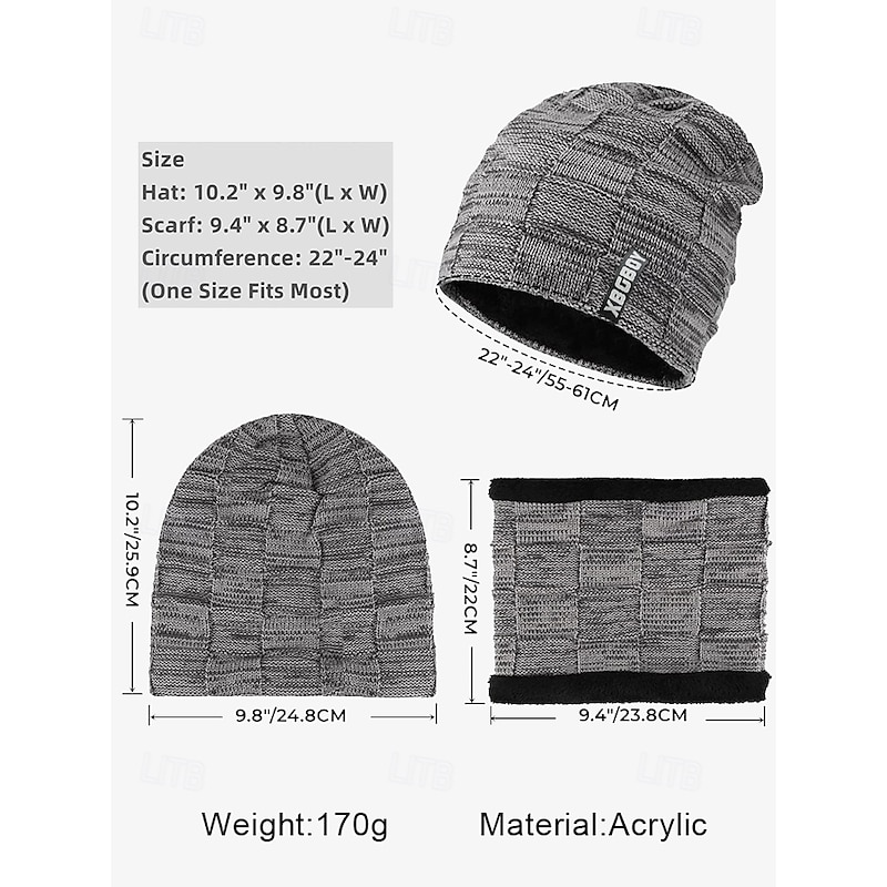 Men's Winter Knitted Beanie Hat & Scarf Set – Warm Fleece Lining, Stylish Casual Design for Cold Weather Comfort4