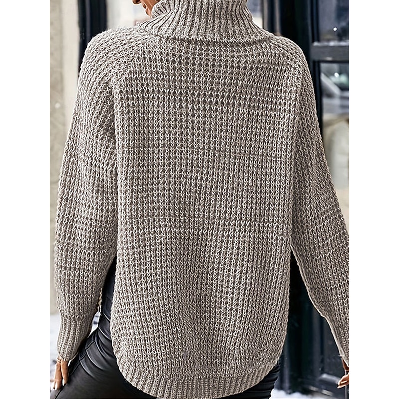 Women's Sweater Casual Soft Pure Color Chunky Turtleneck Knitted Long Sleeve Regular Tops Knit Outdoor Daily Weekend Khaki Fall Winter2