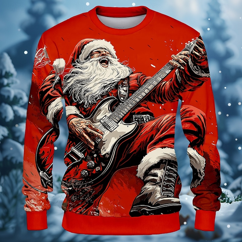 Christmas Men's Santa Claus Musical Instrument Sweatshirts Sweatshirt Sweatshirt Long Sleeve Sweatshirt Crew Neck Cool Rock 3D Printing Streetwear Festival Crewneck Winter Spring &  Fall4