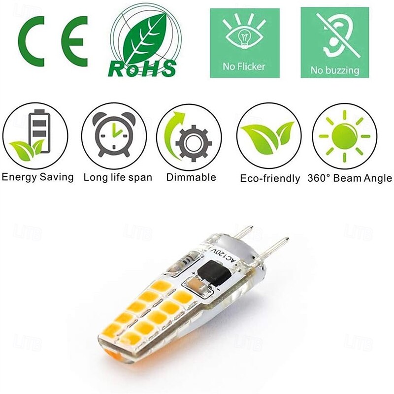 G8 Bi-pin Base LED Light 110V 3W - White/Warm White Corn Bulb for Chandelier, Crystal Lamp, & Cabinet 1/5pcs)2