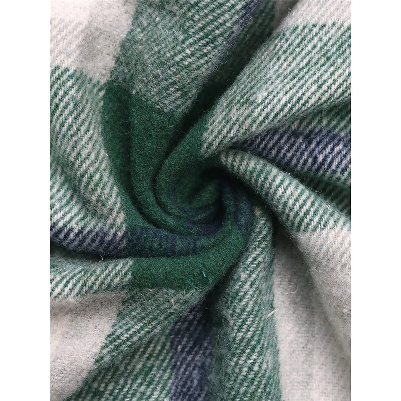 Women's Casual Jacket Outdoor Street Daily Wear Fall Winter Short Coat Regular Fit Thermal Warm Breathable Stylish Casual Jacket Long Sleeve Stripes and Plaid with Pockets Print Green3