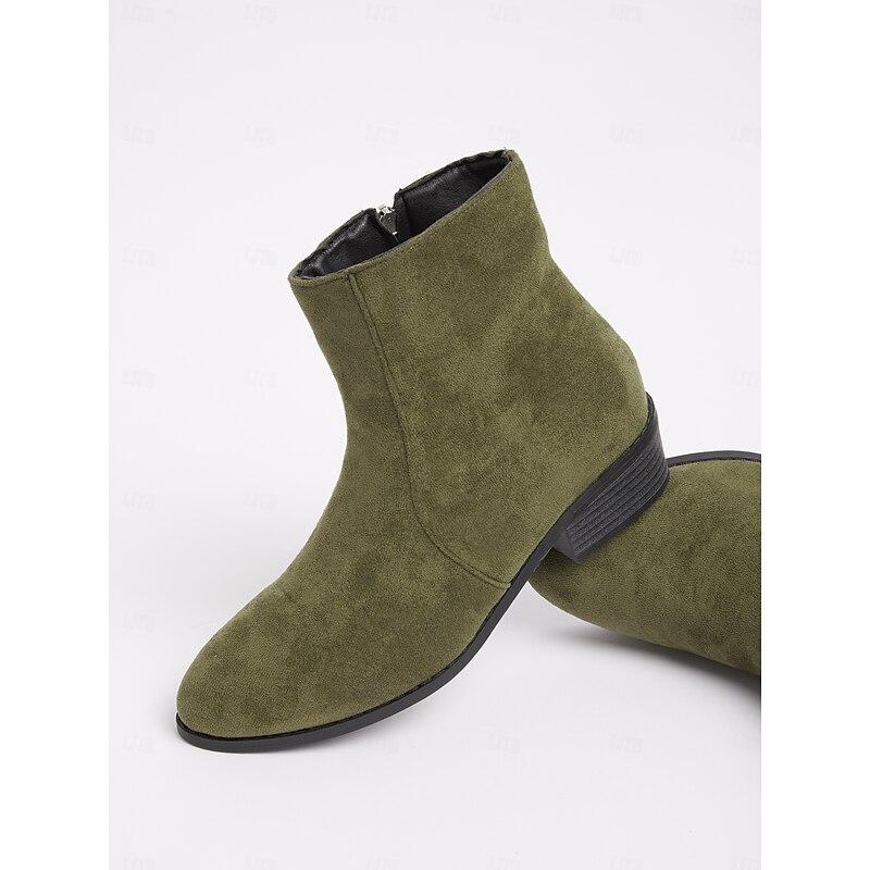 Women's Casual Faux Suede Ankle Boots with Side Zipper and Low Block Heels – Comfortable Vintage Booties for Everyday Wear3