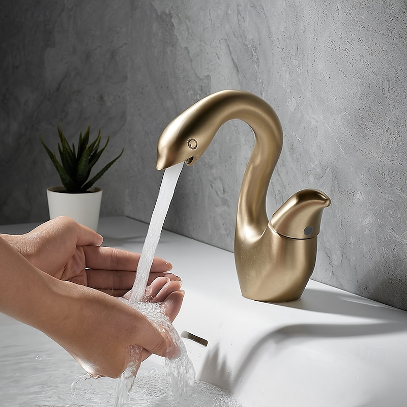 Swan Shaped Faucet Basin Mixer Tap Basin Faucet Single Handles Faucet Single Hole Bathroom Basin Faucet Mixer Tap Water Tap for Bathroom Kitchen