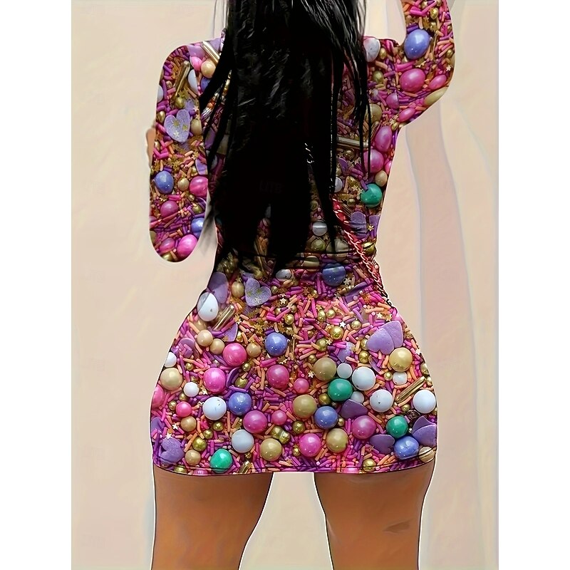 Women's Knit Dress Graphic Print Crew Neck Mini Dress Stylish Daily Vacation Long Sleeve Fall3