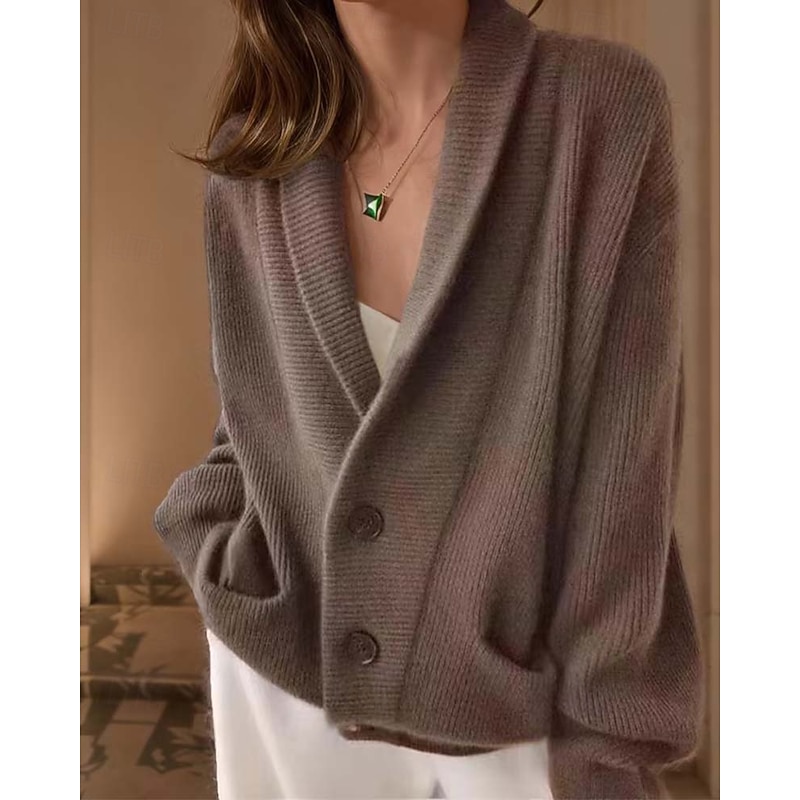 Women's Cardigan Daily Basic Solid Color Open Front Knitted Long Sleeve Regular Tops Knit Work Navy Blue Brown Fall Winter4