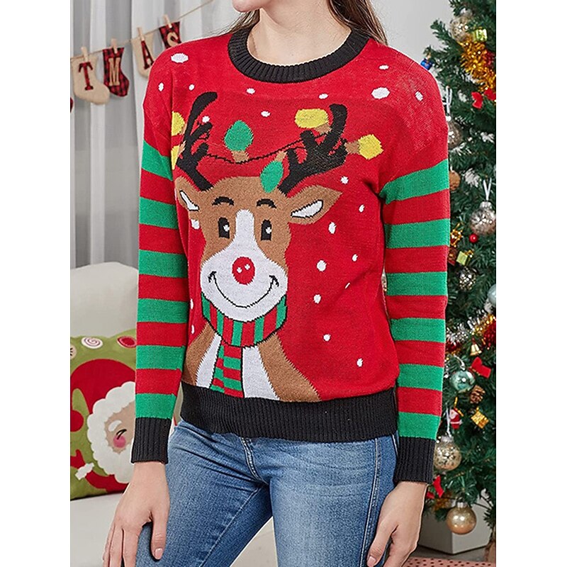 Christmas Reindeer Ugly Christmas Sweater Pullover Jumper Anime 3D Funny For Women's Adults' Christmas Carnival Non-Printing Party Casual Daily