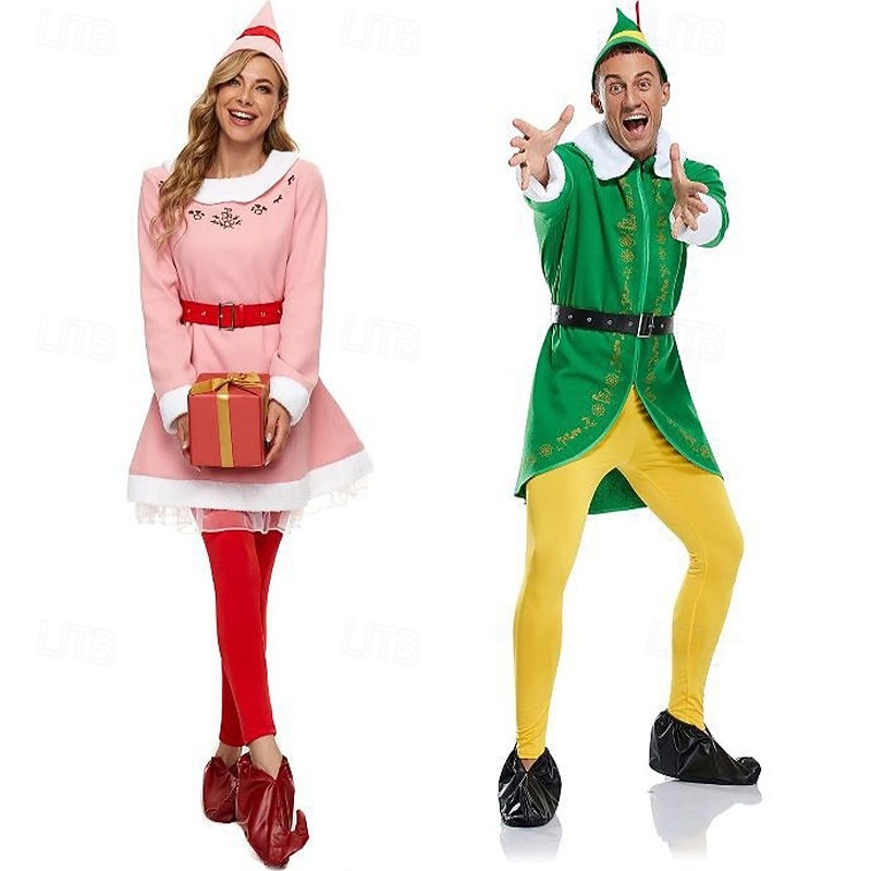 Santa Claus Elf Cosplay Costume Adults' Couple's Party New Year Christmas Carnival Easy Carnival Costume