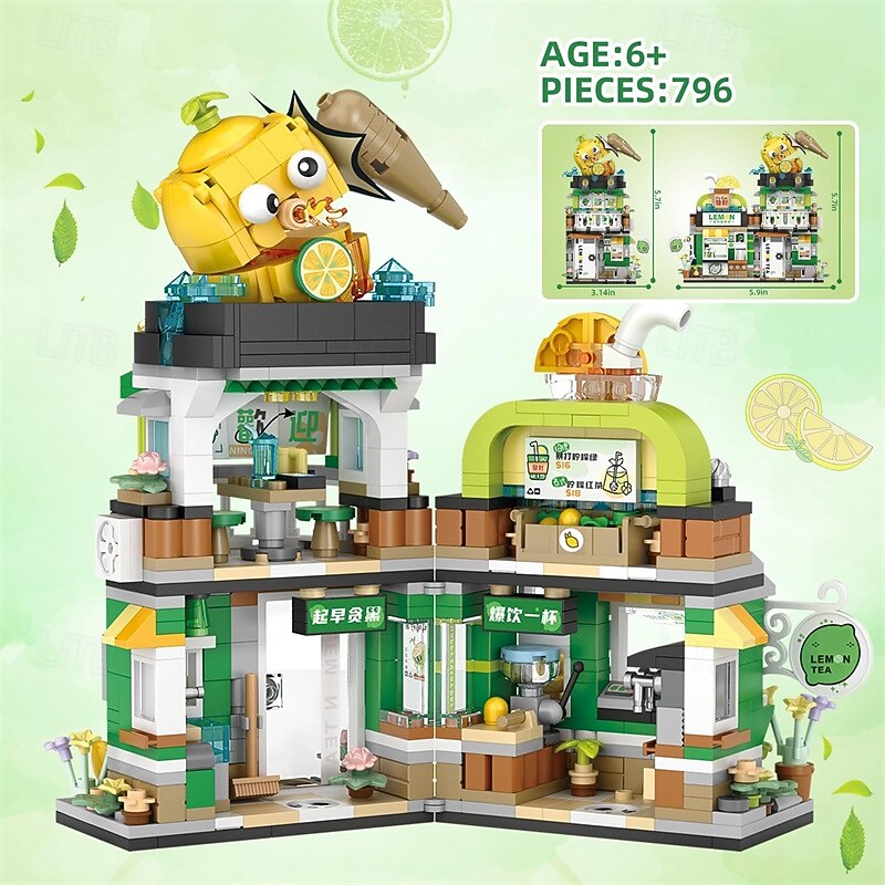 Street View Lemon Tea Shop Mini Building Blocks MOC Creative Building Toys Model Set for Girls 6-12 Years Old 796 PCS Simulation Architecture Construction Toy Gift Idea for Kids Adults2