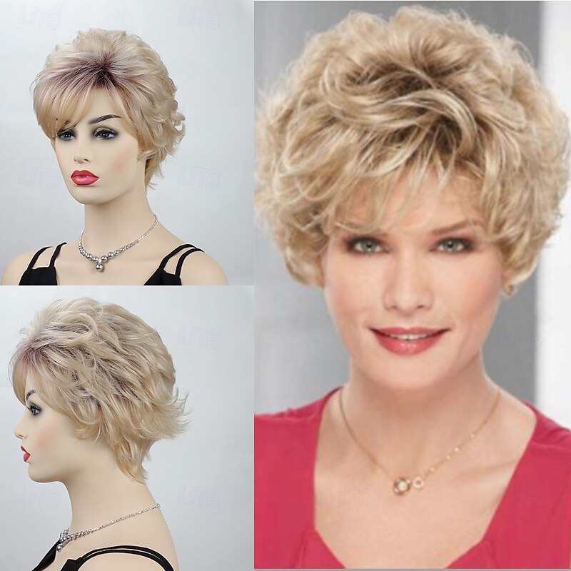 Short Blonde Curly Wigs for Old Lady Wavy Wig for Women Natural Hair Synthetic Wig for Costume Cosplay Daily Party2