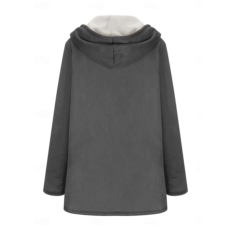 Women's Fleece Jacket Teddy Coat Warm Breathable Buttons Pocket Fleece Lined Casual Plain Vacation Street Daily Wear Going out Zipper Long Hoodie Regular Fit Long Sleeve Outerwear Brown Khaki Gray3
