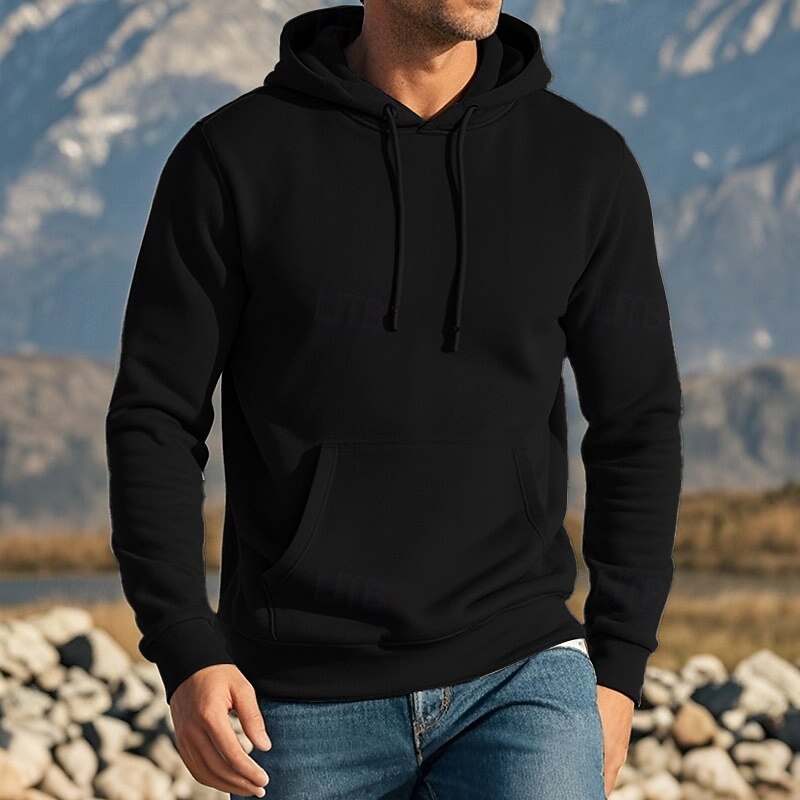 Men's Hoodie Apricot Black Navy Blue Dark Green Dark Gray Hooded Plain Pocket Drawstring Front Pocket Sports & Outdoor Daily Holiday Streetwear Basic Casual Spring &  Fall Clothing Apparel Hoodies3