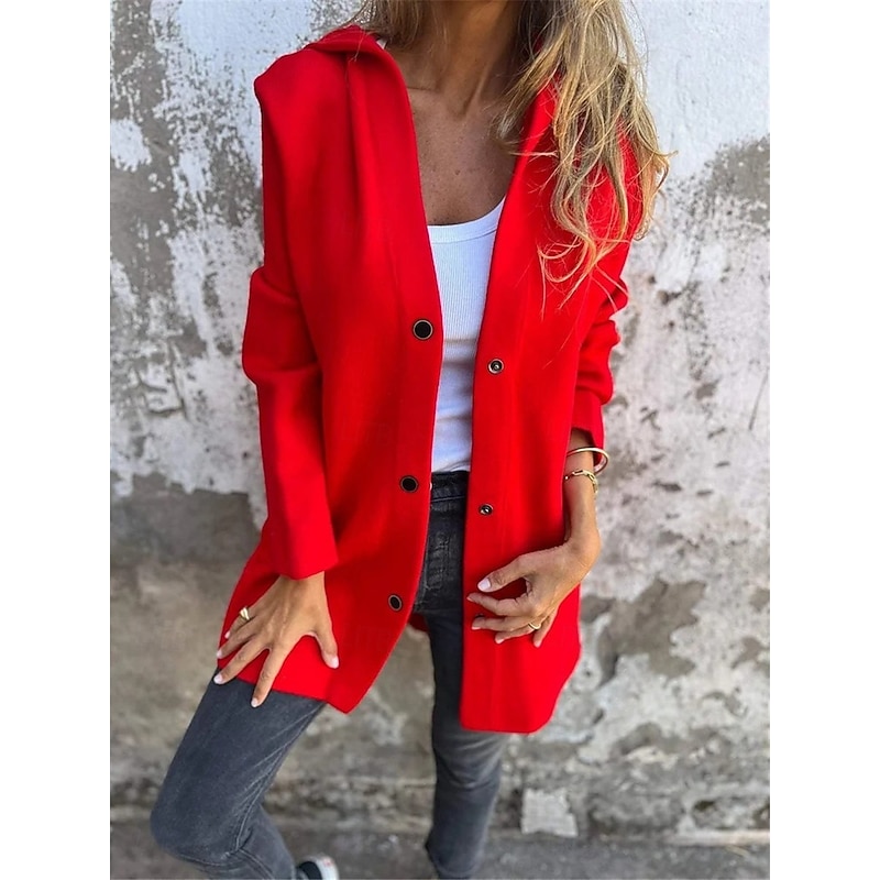 Women's Coat Outdoor Street Daily Wear Fall Winter Regular Coat Regular Fit Thermal Warm Breathable Stylish Casual Jacket Long Sleeve Plain with Pockets Black Red Green