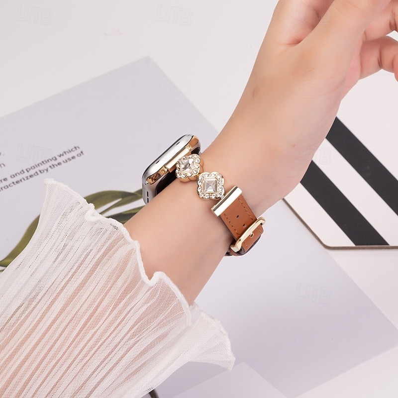 Leather Band Compatible with Apple Watch band 38mm 40mm 41mm 42mm 44mm 45mm 49mm Women Bling Diamond Adjustable Alloy Leather Strap Replacement Wristband for iwatch Ultra 2 Series 9 8 7 SE 6 5 4 3 2 13