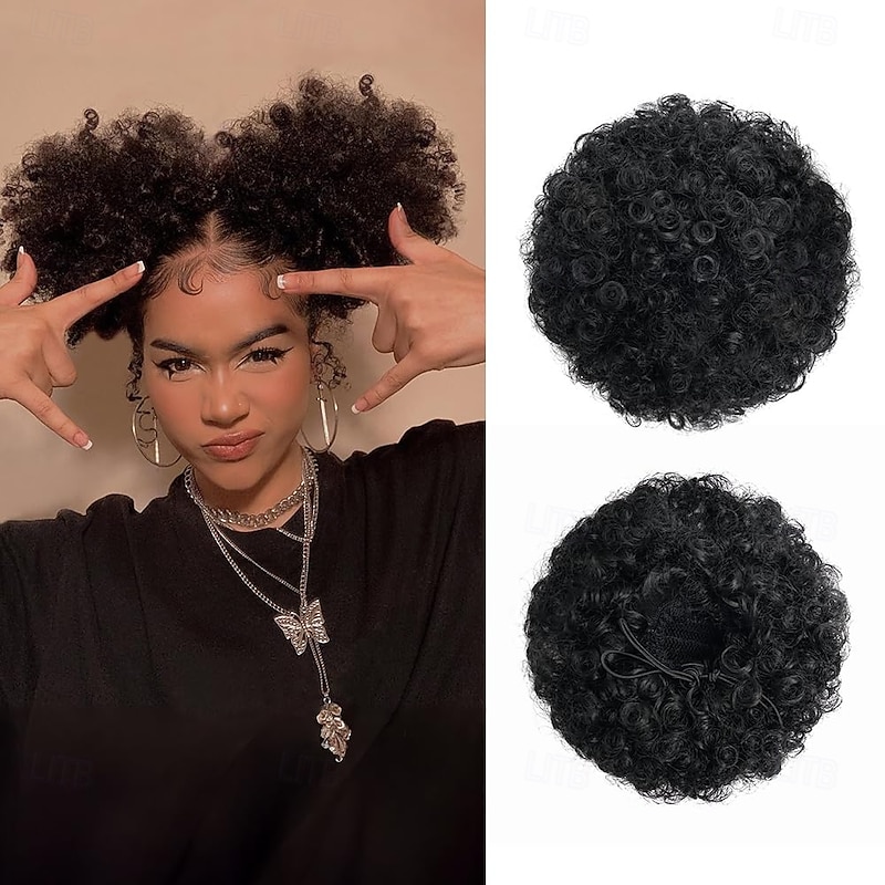 Afro Puff Drawstring Ponytail Extension for Black Women Synthetic Kinky Curly Hair Buns Hair Piece for Black Women3