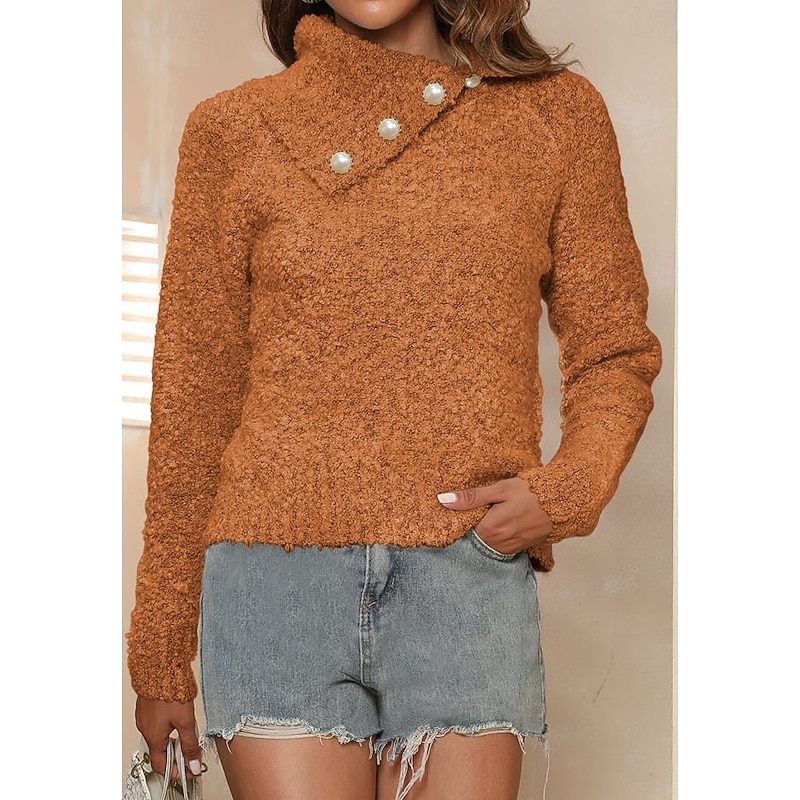 Women's Sweater Casual Soft Pure Color Ribbed Shirt Collar Buttons Knitted Long Sleeve Regular Tops Knit Outdoor Daily Weekend Brown Green Fall Winter3