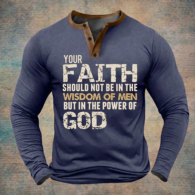 Men's Christmas Quotes & Sayings Henley Shirt Long Sleeve Other Prints Daily Funny Christmas Party Casual Winter Spring &  Fall Black Blue Green Henley Henley T-Shirt2