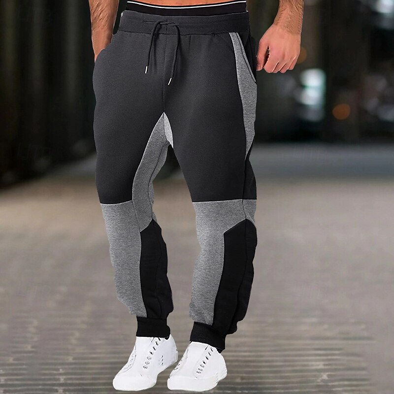 Men's Fleece Pants Sweatpants Joggers Trousers Pocket Drawstring Elastic Waist Color Block Plain Comfort Warm Full Length Sports Outdoor Casual Daily Fashion Streetwear Black Red2