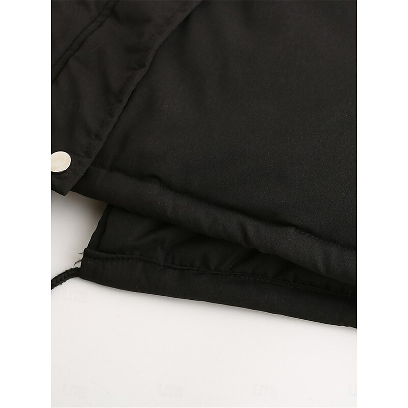 Women's Parka Warm Breathable Zipper Pocket Fur Collar Fleece Lined Casual Plain Vacation Street Daily Wear Going out Zipper Regular Hoodie Regular Fit Long Sleeve Outerwear Black Pink Red Fall Winter3