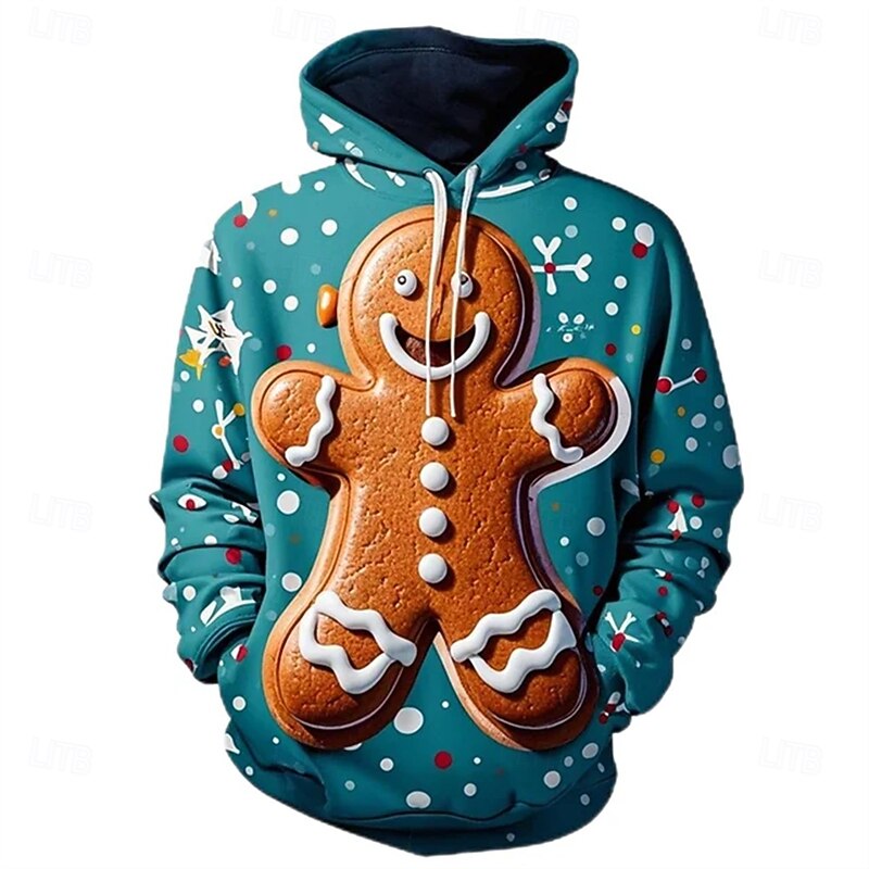 Christmas Gingerbread Man Hoodie Funny Christmas Hoodie 3D Christmas Front Pocket Funny For Couple's Men's Women's Adults' Christmas Carnival 3D Print Party Casual Daily3