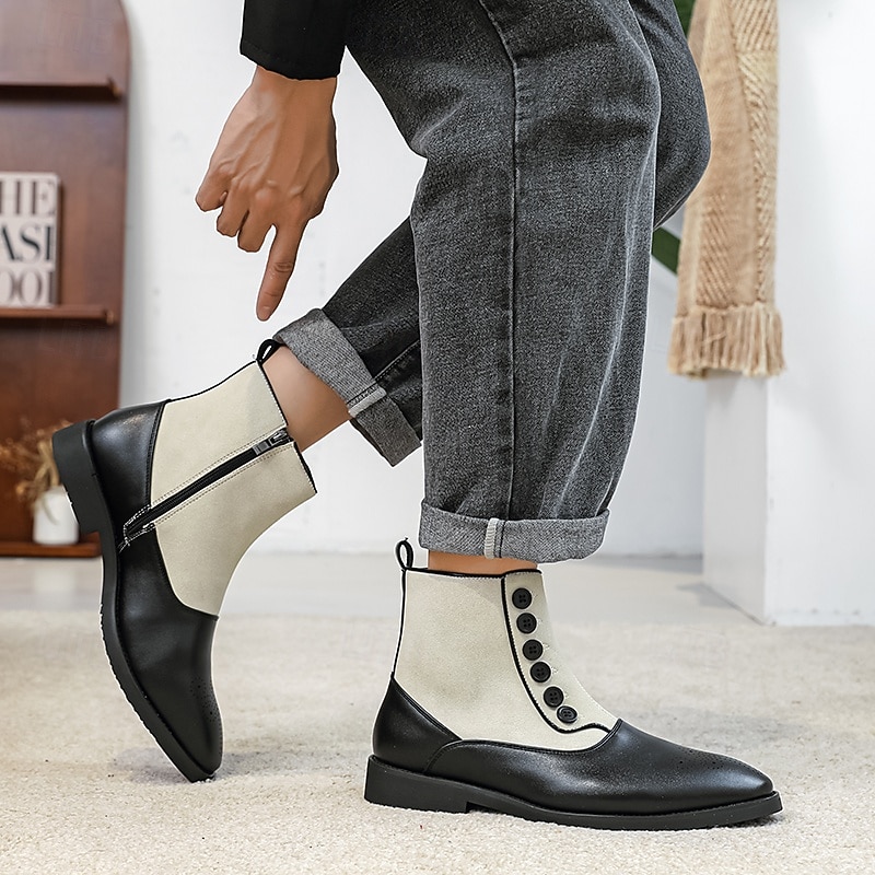 Men's Two-Tone Faux Leather Button Boots – Vintage Victorian Style Ankle Boots for Formal and Casual Occasions 17