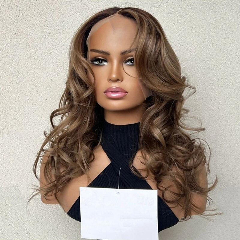 Unprocessed Virgin Hair 13x4 Lace Front Wig Free Part Brazilian Hair Wavy Brown Wig 130% 150% Density with Baby Hair Glueless Pre-Plucked For Women Long Human Hair Lace Wig