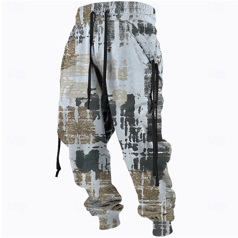 Men's Graphic Sweatpants Joggers Pants Trousers Mid Waist Drawstring Elastic Waist Vintage Casual Outdoor Street Dailywear Pocket Spring Fall Winter 3D Print Light Gray Blue Beige2