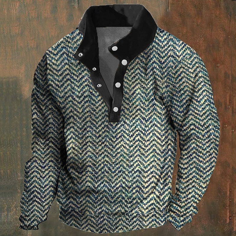 New Year Christmas Men's Plain / Solid Sweatshirts Sweatshirt Long Sleeve Sweatshirt Collar Stand Collar Vacation Sports Neutral 3D Printing Christmas Vacation New Year Buttons Geometrical Winter