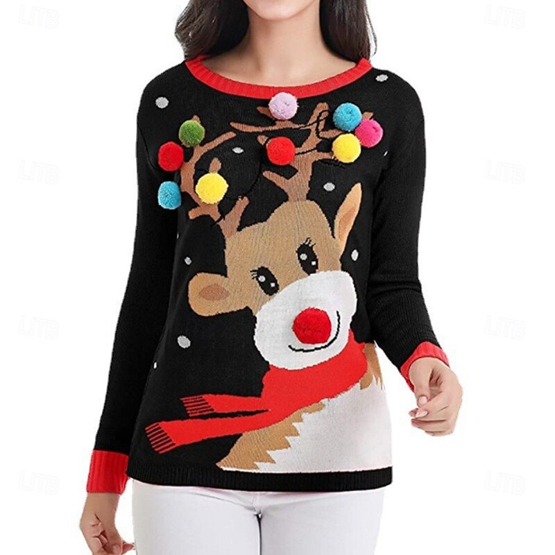Christmas Reindeer Ugly Christmas Sweater Pullover Jumper Anime Funny For Women's Adults' Christmas Carnival Non-Printing Party Casual Daily2