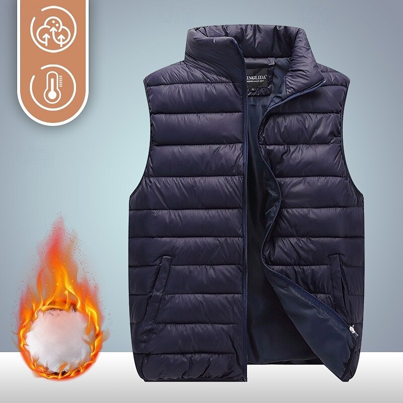 Men's Hiking Vest Padded Hiking Vest Quilted Puffer Vest Sleeveless Vest Outdoor Thermal Warm Breathable Comfortable Winter Pocket Polyester Red Navy Blue Orange Hunting Fishing Climbing