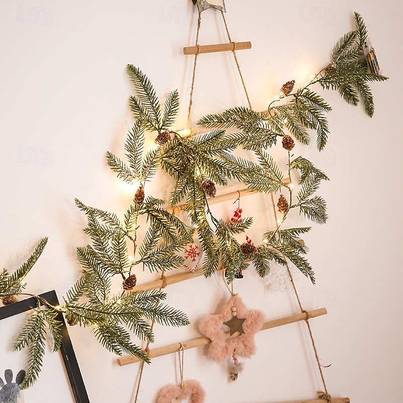 Christmas Pine Needle Rattan Garland String Lights Battery Powered 1.75m 20LEDs Indoor Outdoor Christmas Tree Xmas Party Home Window Garden Decor Lights4