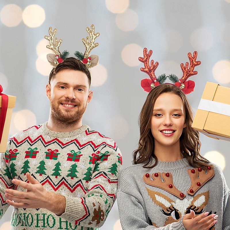 Christmas Antler Headband with Bells, Sparkling Sequin Antler Hair Accessories, Festive Party Headpiece for Holiday Celebrations and Dance Parties3