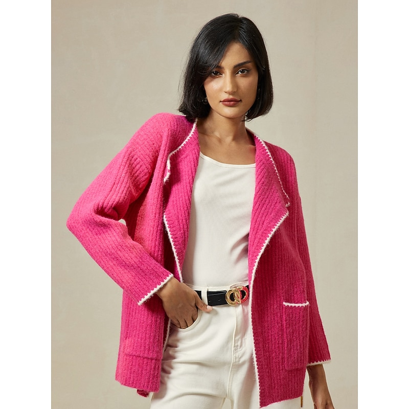 Ribbed Knit Wool Blend Drop Shoulder Cardigan4