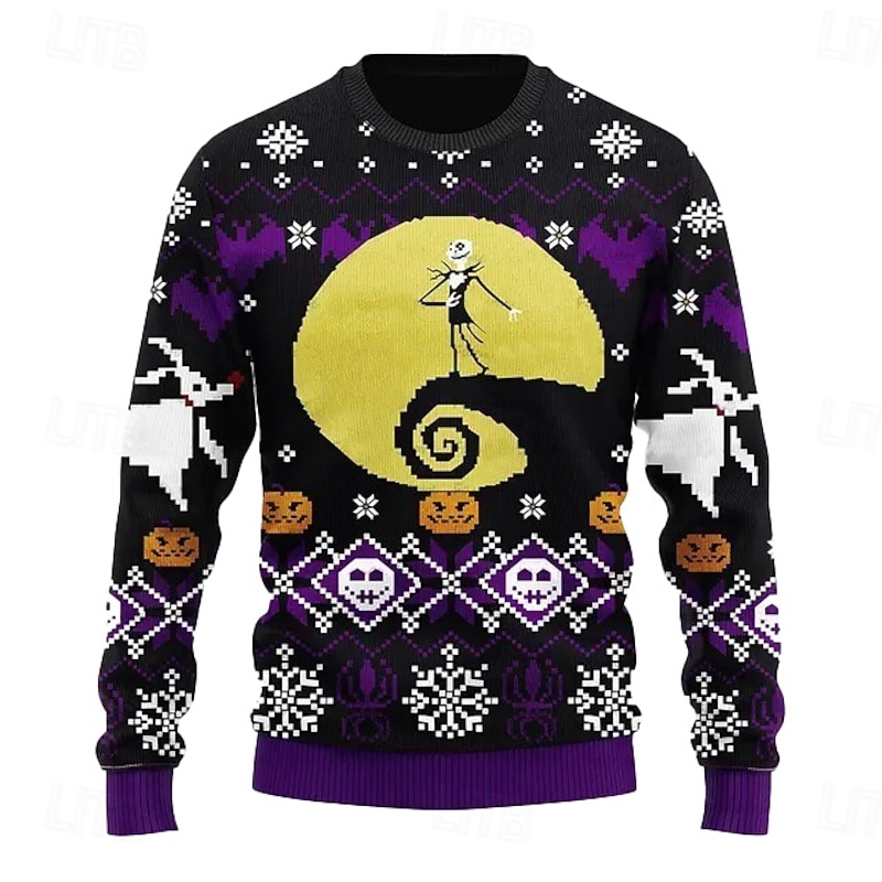 Nightmare Jack Skellington Pullover Funny Christmas Sweatshirt 3D Christmas Funny For Couple's Men's Women's Adults' Christmas Carnival 3D Print Party Festival4