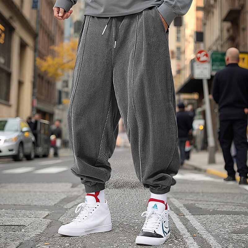 Men's Joggers Corduroy Pants Trousers Drawstring Elastic Waist Elastic Cuff Plain Comfort Breathable Full Length Casual Daily Holiday Sports Fashion Loose Fit Black Navy Blue Micro-elastic3