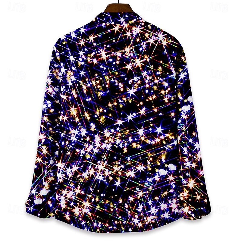 Christmas Men's Christmas Light Printed Shirts Sparkly Glittery Hawaiian Casual Button Up Beach Long Sleeve Party Evening New Years Eve Shirts Fall Winter Spring & Summer Collared Shirts 3D Print2