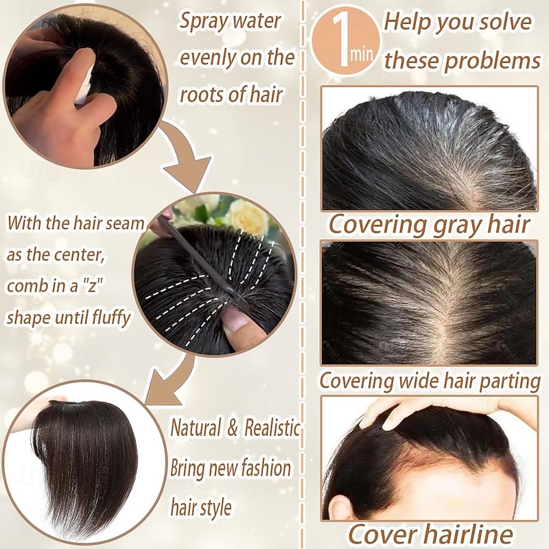 Hair Toppers for Women Real Human Hair, 5*9CM Bangs Hair Clip 3D Cover Wipsy Human Hair Topper with Bangs, Human Hair Toppers for Women Daily Dark Brown3