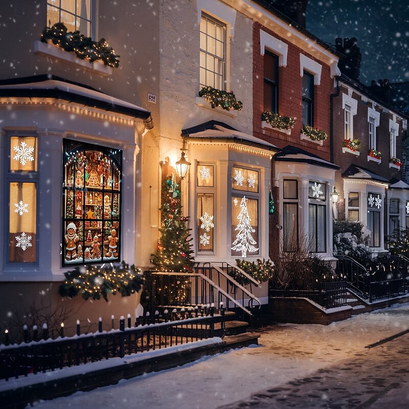 Christmas Window Cover Decorations, Fabric Gingerbread Shop Curtain Movie Poster Window Door Covering Decor for Christmas House, Window Clings Decals Indoor Outdoor3