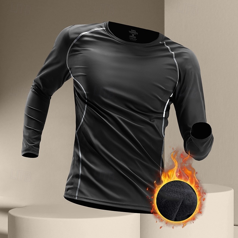 Men's Running T-Shirt Compression Shirt Long Sleeve Tee Tshirt Casual Athleisure Fall Color Block Quick Dry Breathable Gym Workout Walking Jogging Sportswear Activewear black+dark grey Black Dark Gray2
