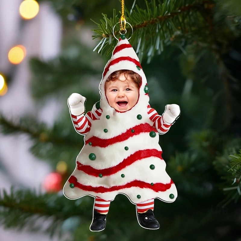Personalized Photo Christmas Ornaments Acrylic 2D Custom Cake Baby Face Christmas Tree Ornaments Xmas Decoration Hanging Pendant Gifts2