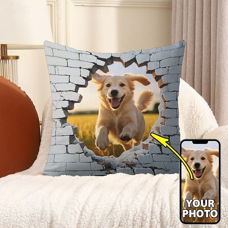 Custom Pillow Cover Your Own Photo Throw Pillow Personalized Gifts for Pet Lover Men Women Children Breaking Wall